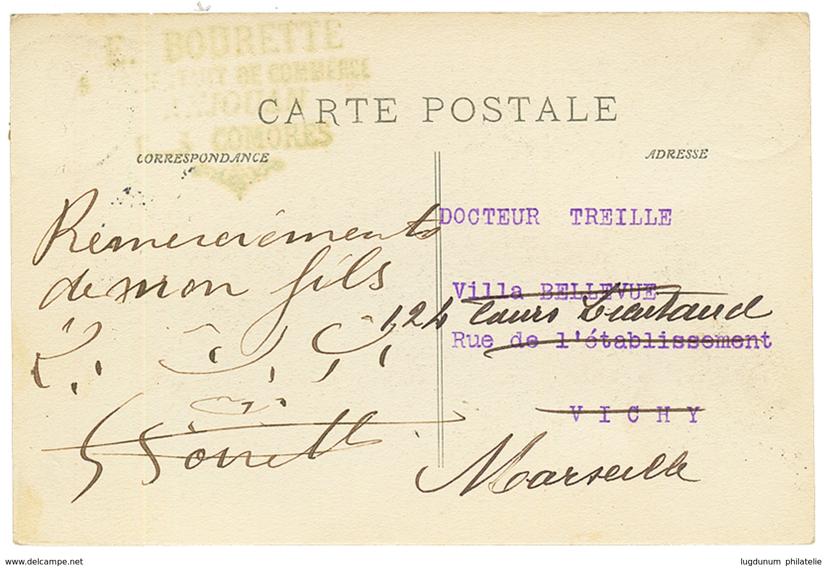 1909 5c Groupe (pd) Obl. ANJOUAN MAYOTTE ET DEPENDANCES Sur Carte Pour La FRANCE. TB. - Autres & Non Classés