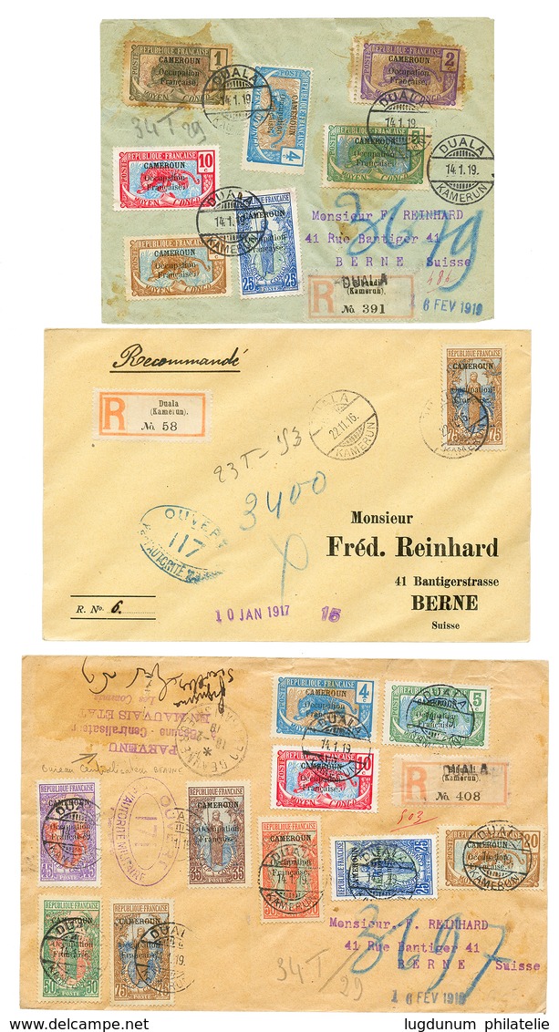 CAMEROUN OCCUPATION MILITAIRE : 1916/19 Lot De 3 Lettres RECOMMANDEES + CENSURES Pour La SUISSE. TB. - Other & Unclassified