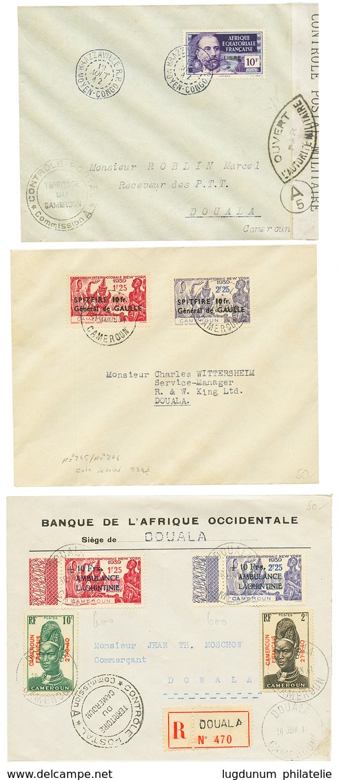 CAMEROUN : 1941/42 Lot 3 Lettres Dont SPITFIRE N°245,246, AMBULANCE LAQUINTINIE, CENSURE ....TTB. - Other & Unclassified