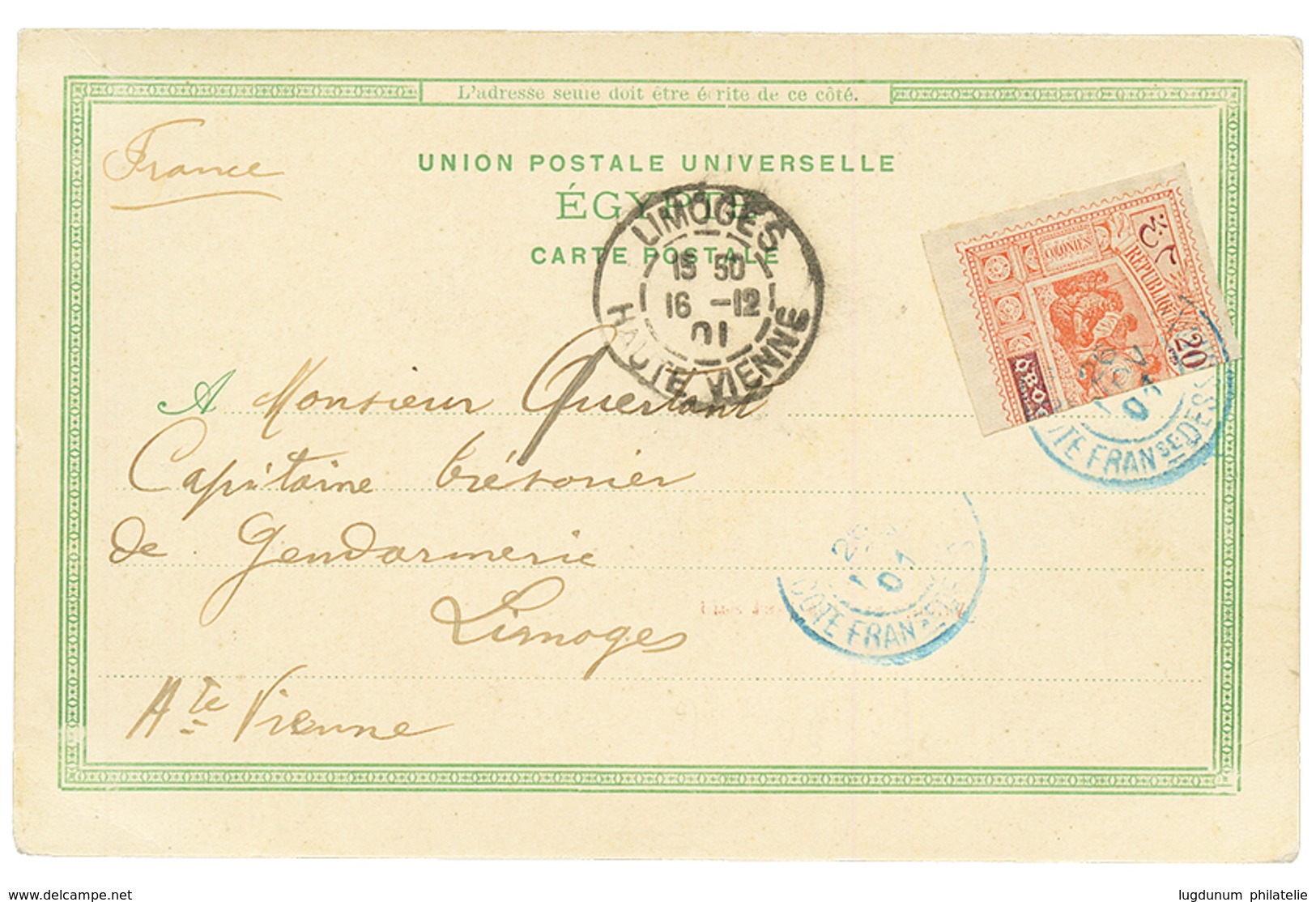 Timbre Coupé 20c Moitié Gauche (n°53a) Obl. DJIBOUTI Sur Carte Pour La FRANCE. Cote 400€. TB. - Other & Unclassified