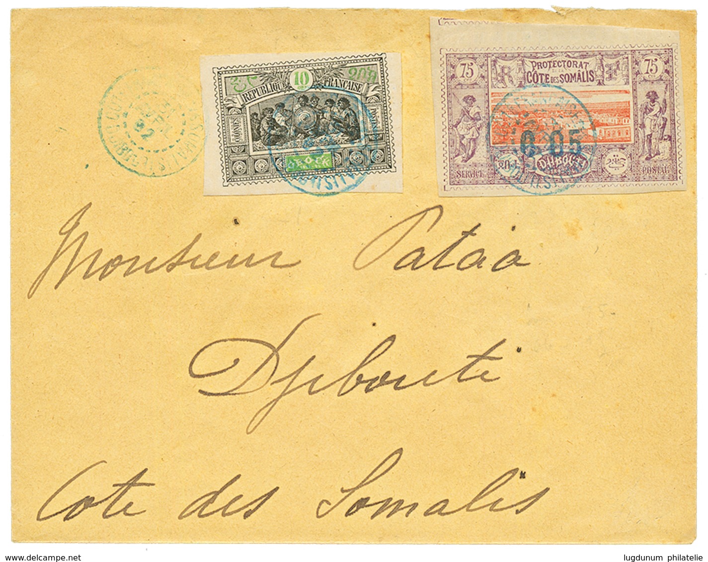 1902 0,05 S/ 75c (n°23) + OBOCK 10c (n°51) Obl. DJIBOUTI Sur Enveloppe Locale. RARE. TTB. - Other & Unclassified