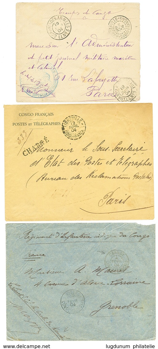3 Lettres : 1904 CORR. DES ARMEES L.L N°3 + "TROUPES DU CONGO" + BRAZZAVILLE CONGO FRANCAIS Pour PARIS, 1904 CARNOT + OU - Other & Unclassified