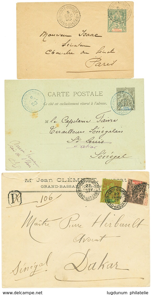 1896/1907 Lot 3 Lettres GRAND-BASSAN Dont RECOMMANDE Avec 20c + 25c. Superbe. - Autres & Non Classés