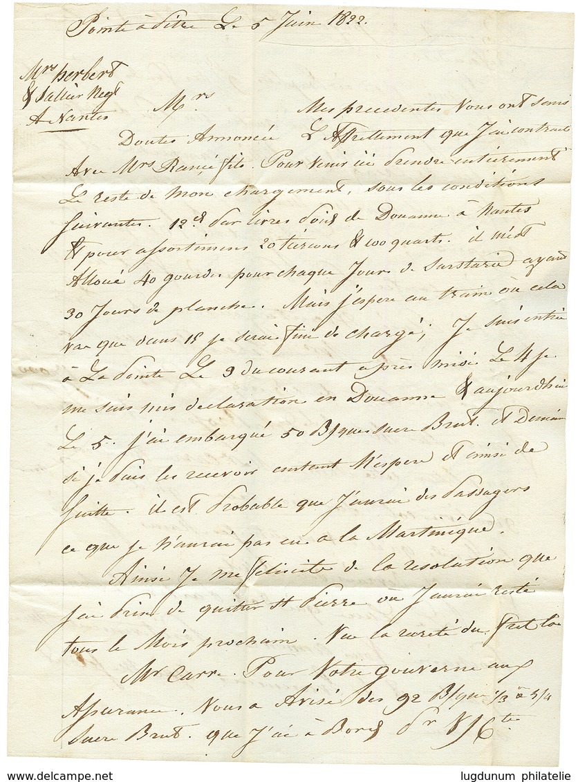 1822 Rare Cachet Encadré POINTE A PITRE Sur Lettre Avec Texte Pour NANTES. Superbe. - Other & Unclassified
