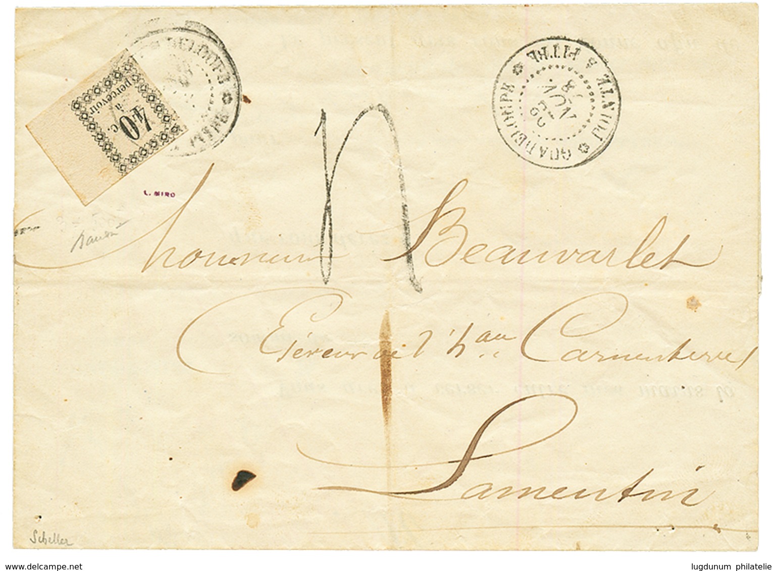 1878 40c TAXE (n°3) Bord De Feuille Obl. GUADELOUPE POINTE A PITRE + Taxe 4 Sur Lettre Avec Texte Pour LAMENTIN. Timbre  - Other & Unclassified