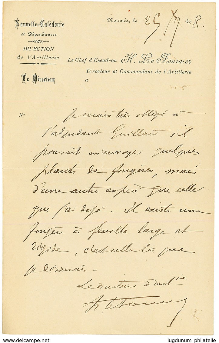 "SERVICE MILITAIRE" : 1898 NOUVELLE CALEDONIE NOUMEA + "S.M" + Signature Du Cdt D' Unité Sur Env. Avec Texte (DIRECTION  - Other & Unclassified