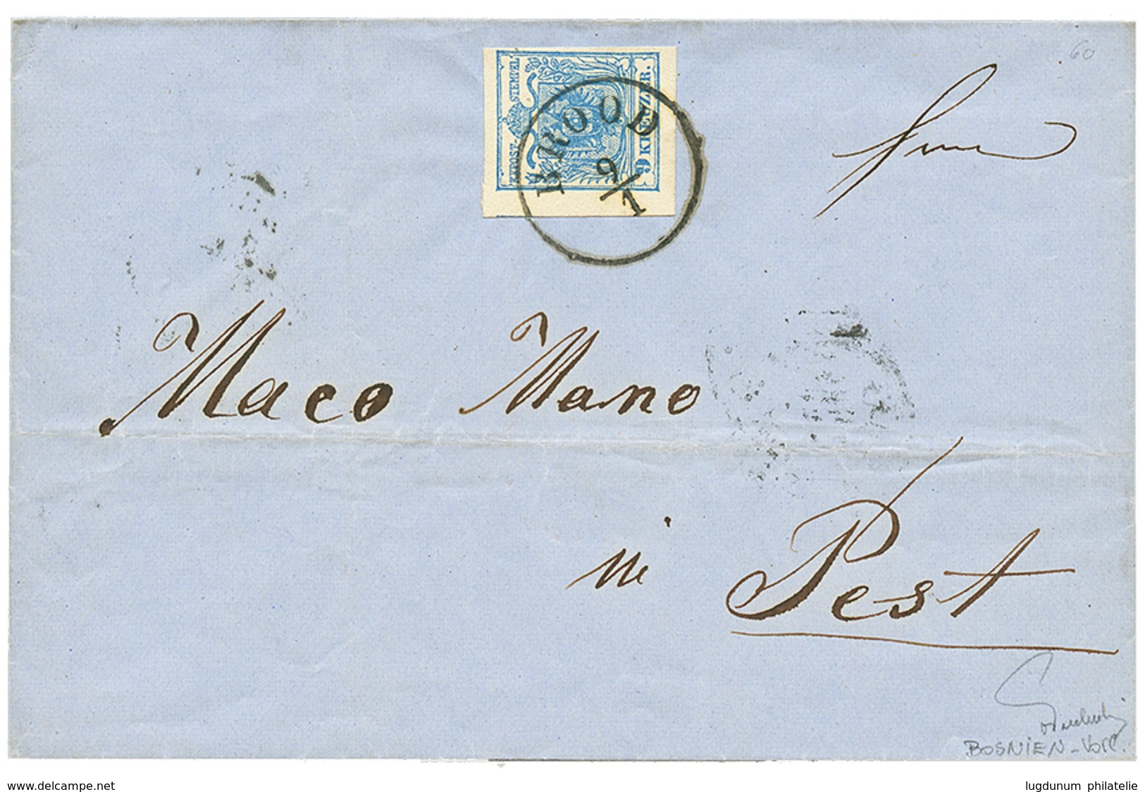 BOSNIA - PRECURSOR : 1858 AUSTRIA 9kr Canc. BROOD On Cover To PEST. FERCHENBAUER Certificate. Superb. - Autres & Non Classés
