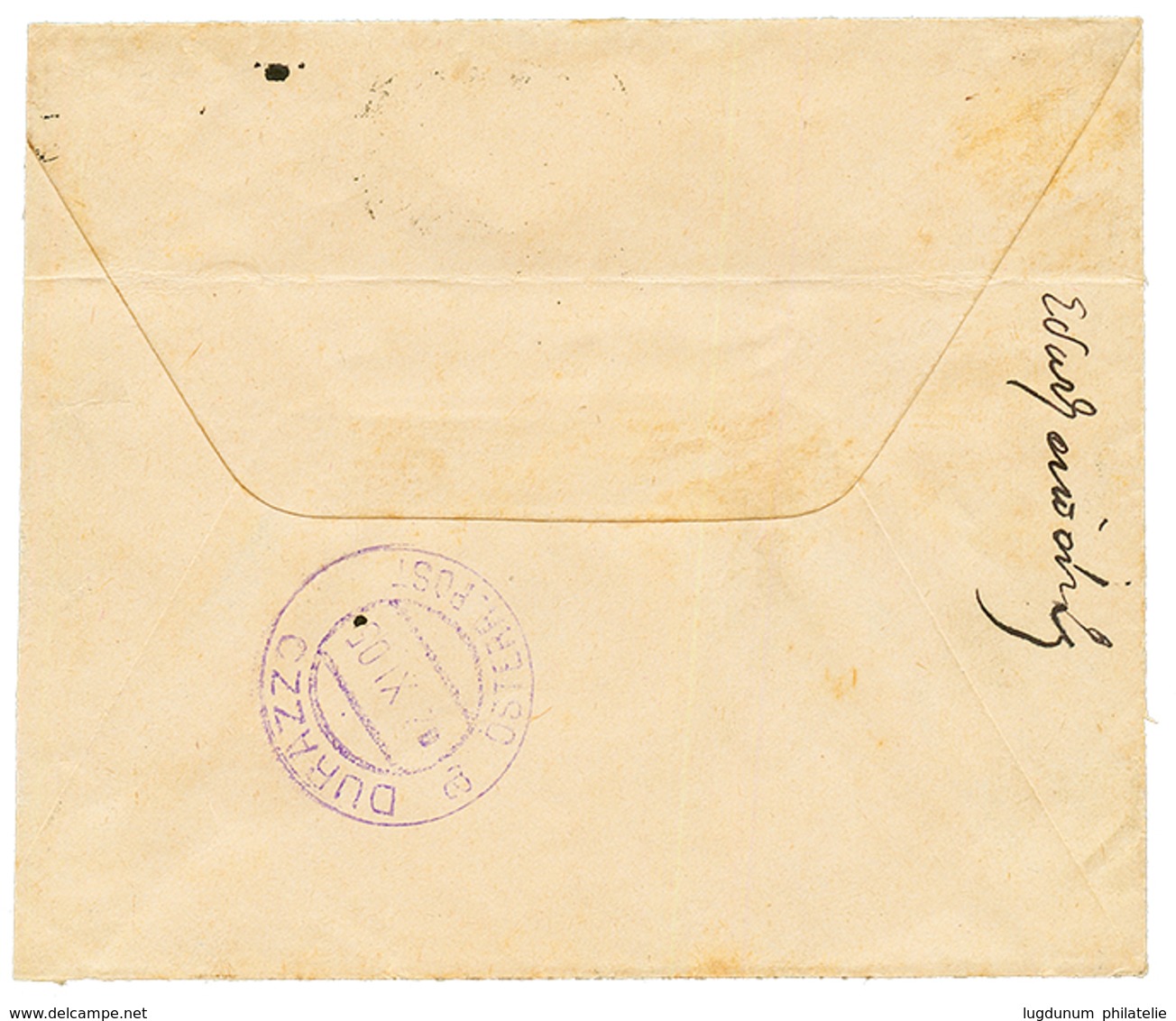 "CANEA To DURAZZO " : 1905 25c Canc. CANEA On Envelope To DURAZZO ALBANIA (superb Arrival DURAZZO In Violet). Vf. - Levant Autrichien