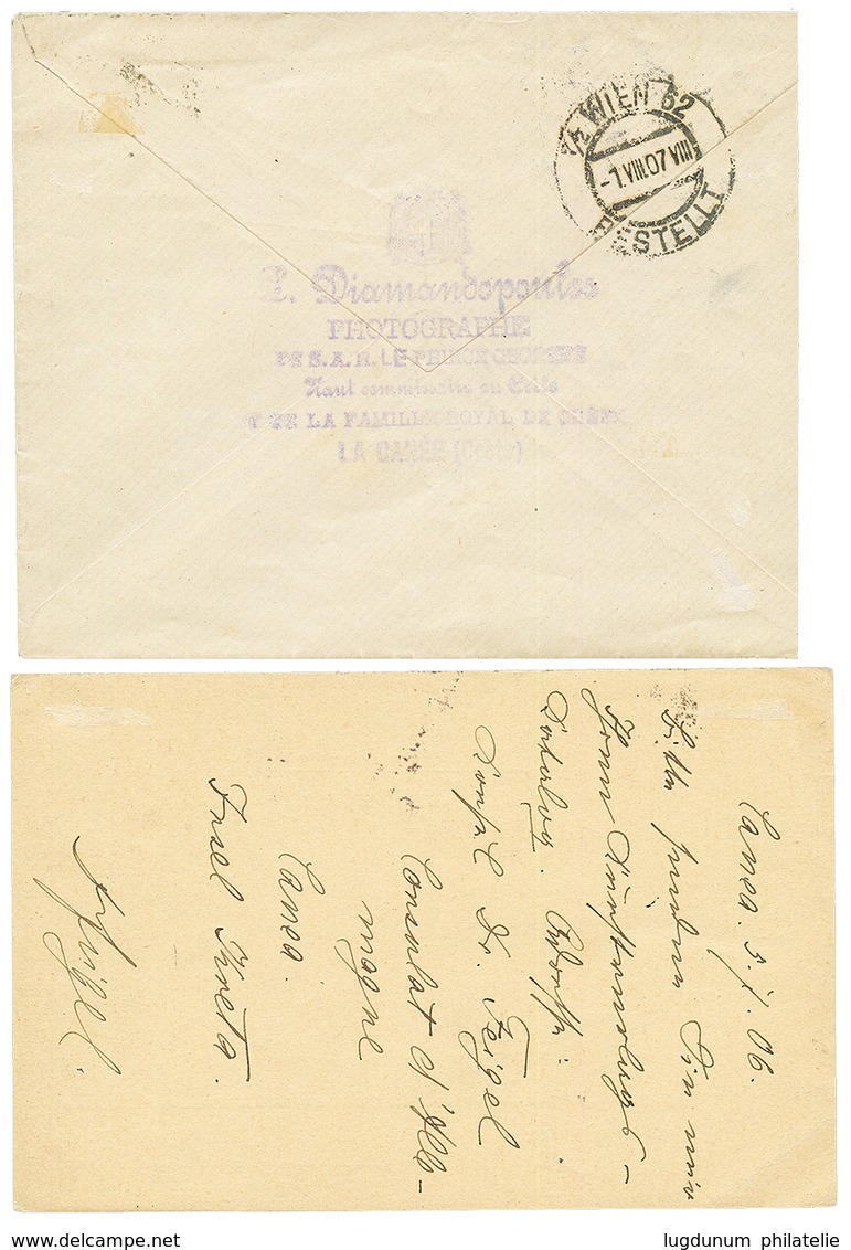 CANEA : 1906 P./Stat 10c Canc. CANEA To LEIPZIG & 1907 25c Canc. CANEA On Envelope To WIEN. Vvf. - Levant Autrichien