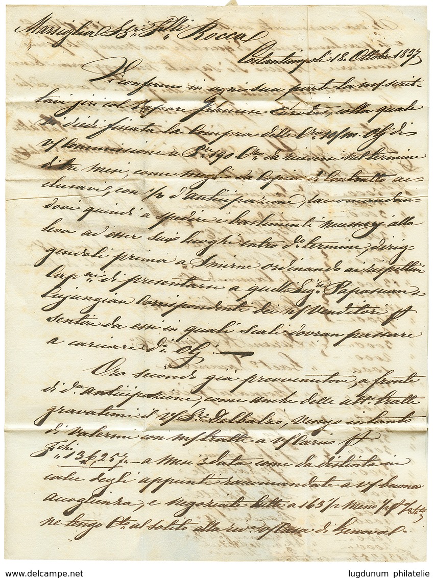 CONSTANTINOPLE : 1837 TURQUIE + A.T On Entire Letter From CONSTANTINOPLE To FRANCE. Verso, Disinfected Cachet. Vvf. - Eastern Austria