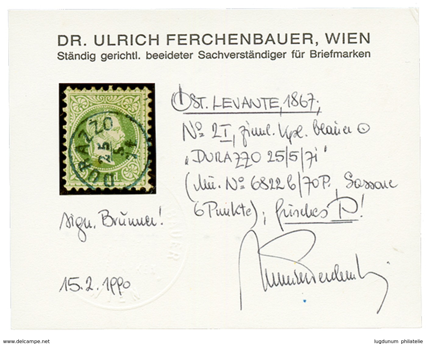 DURAZZO : 3 Soldi Canc. DURAZZO In Blue. FERCHENBAUER Certificate. Superb. - Eastern Austria