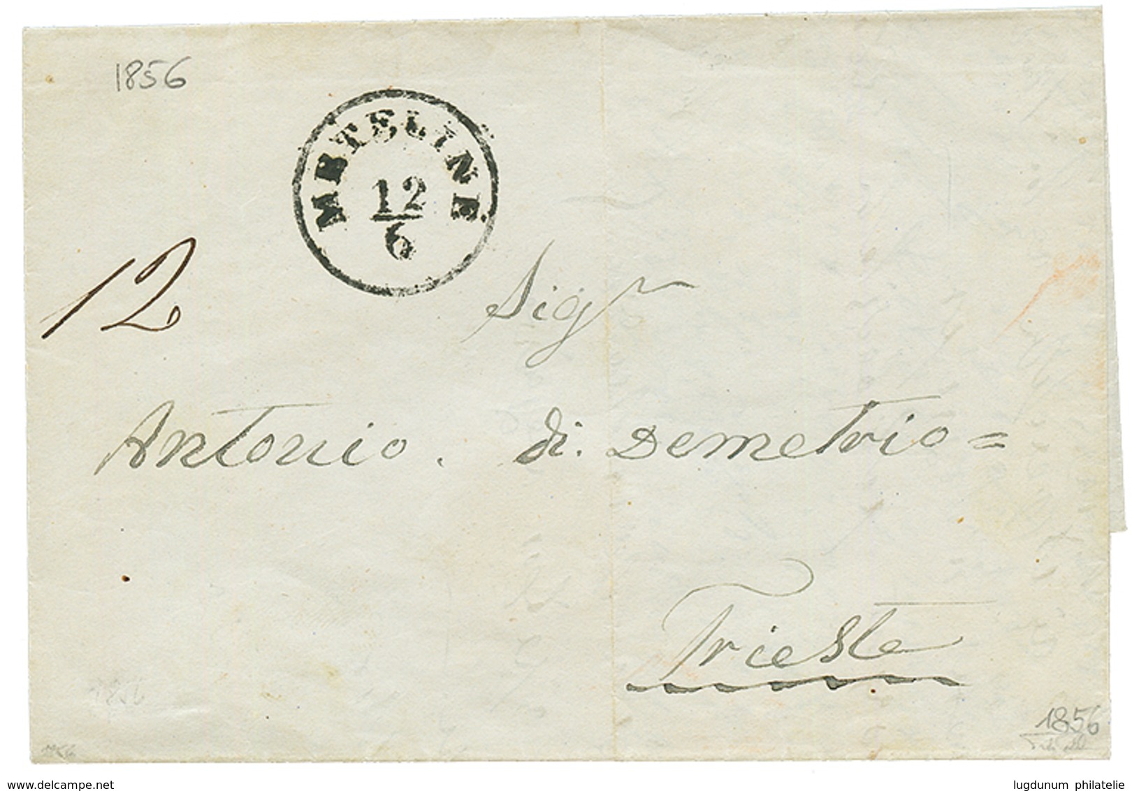 METELINE : 1856 METELINE + "12" Tax Marking On Cover To TRIESTE. Superb. - Eastern Austria