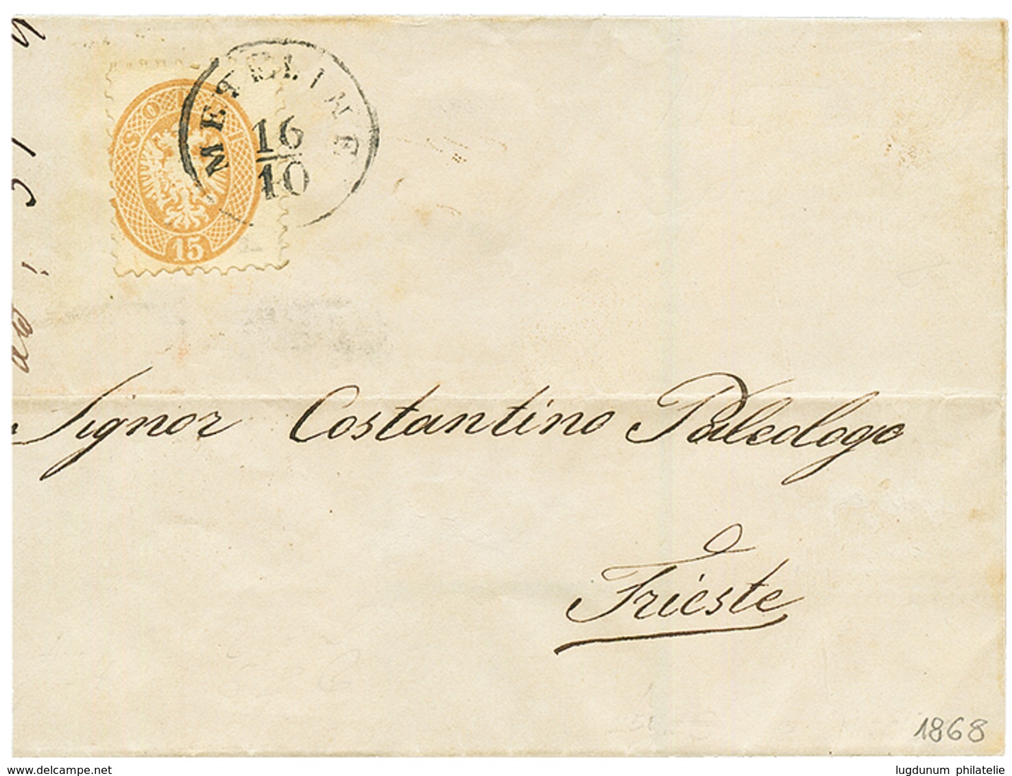 METELINE : 1868 15s Canc. METELINE On Cover To TRIESTE. Vvf. - Eastern Austria