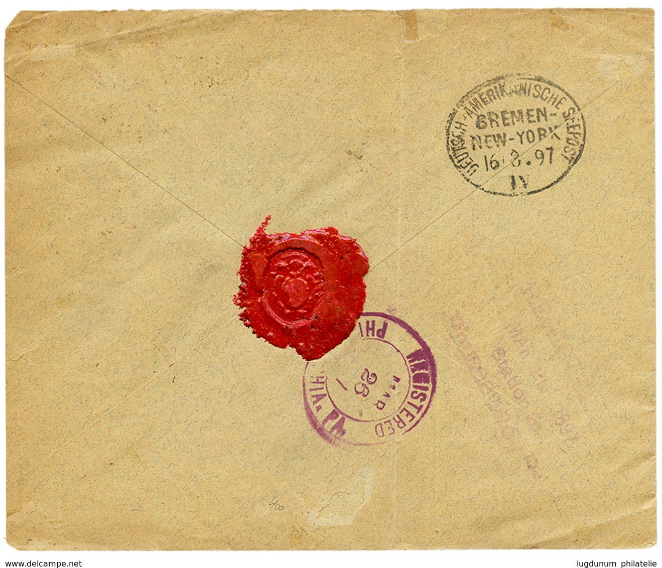 METELINE : 1897 10p Bloc Of 8 Canc. METELINO On REGISTERED Envelope To PHILADELPHIA (USA). Scarce. Vf. - Levant Autrichien