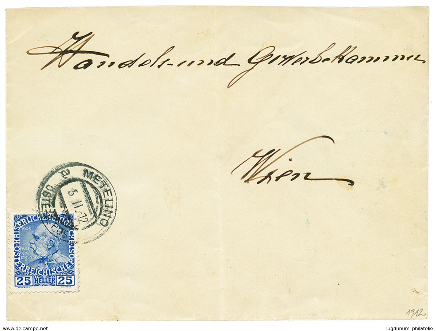 METELINO : 1912 25H Canc. METELINO On Envelope To AUSTRIA. Rare With This Stamp. Superb. - Eastern Austria