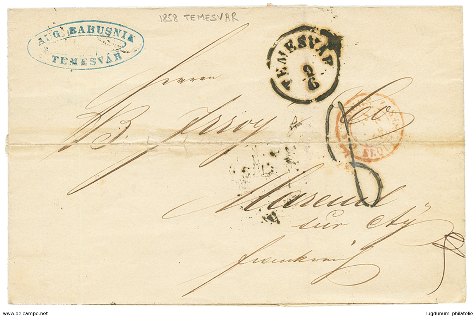 "TEMESVAR - ROMANIA" : 1858 TEMESVAR + "8" Tax Marking On Cover To FRANCE. Vf. - Other & Unclassified