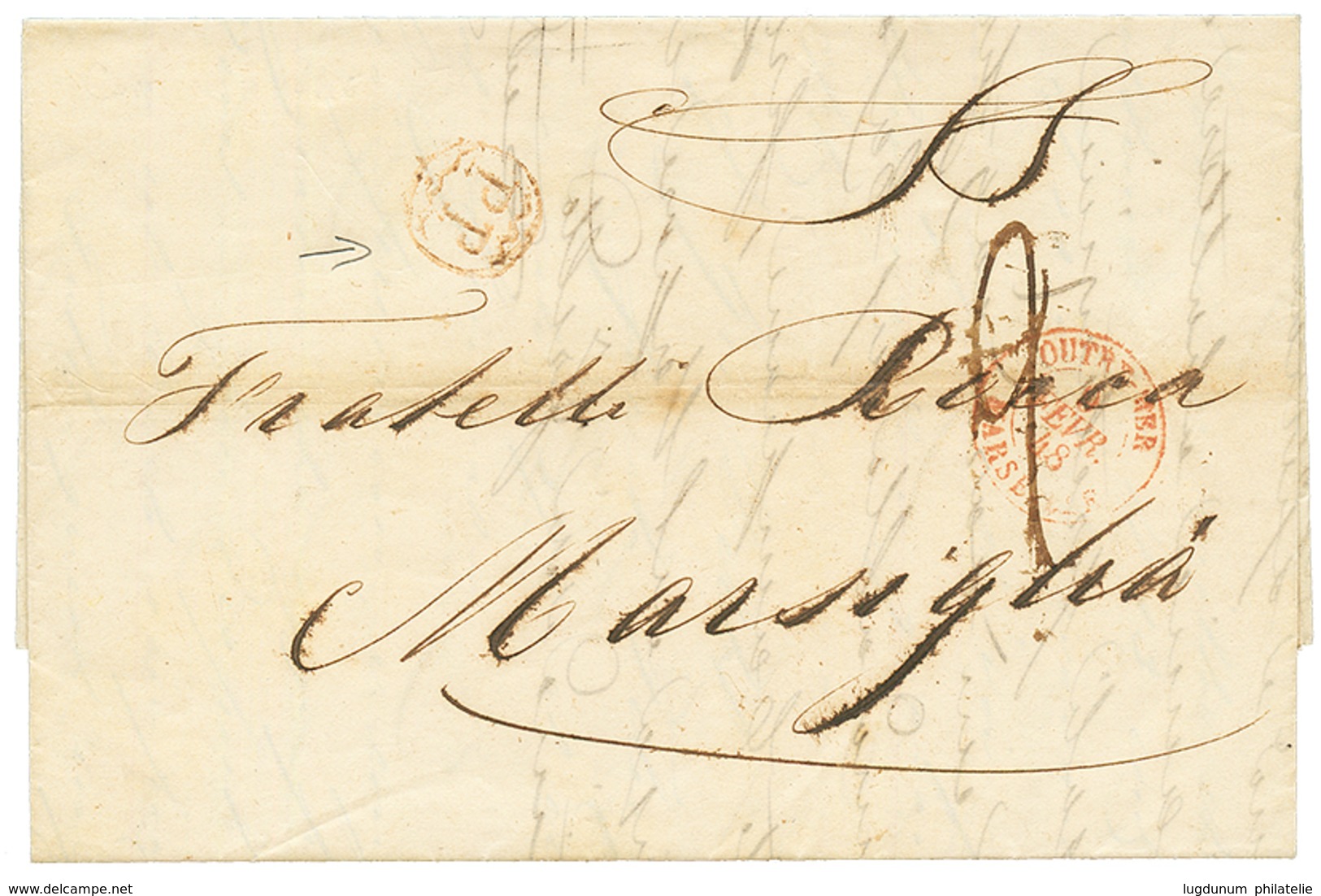 SHIP MAIL : 1848 P.P In Red + OUTRE-MER MARSEILLE On Entire Letter From CONSTANTINOPLE To FRANCE. Scarce. Vvf. - Autres & Non Classés