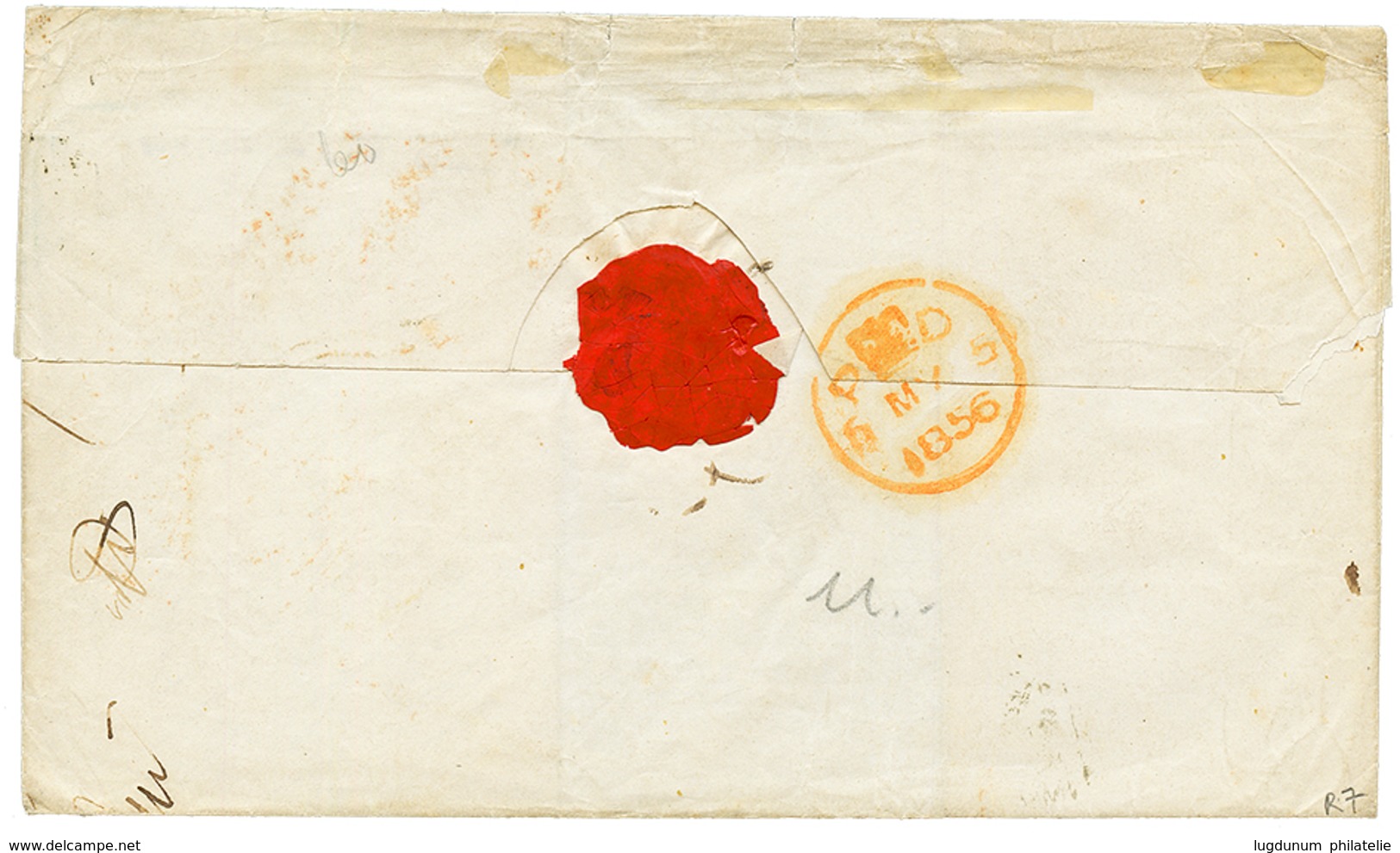 TASMANIA : 1856 4d + GENERAL POST OFFICE HOBART TOWN On OVERLAND MAIL Cover (fault) To LONDON. Vf.y - Autres & Non Classés