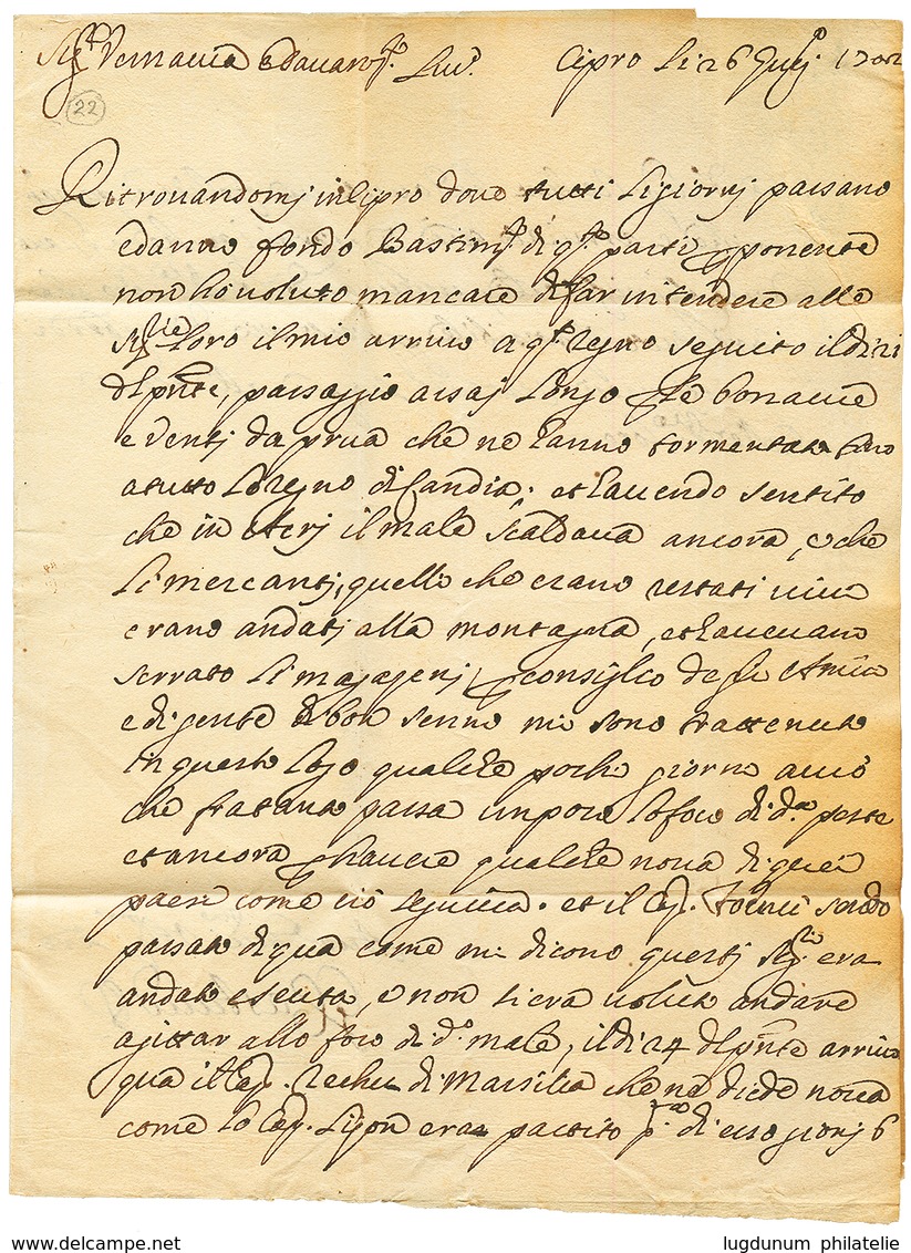 1702 DISINFECTED Entire Letter From CYPRUS To LIVORNO. Superb. - Autres & Non Classés