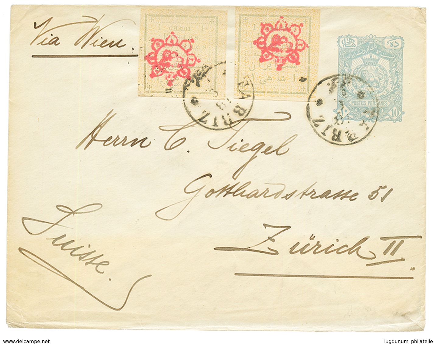 PERSIA : 1902 P./Stationery + 1c (x2) Canc. TABRIZ To To SWITZERLAND. Vvf. - Irán