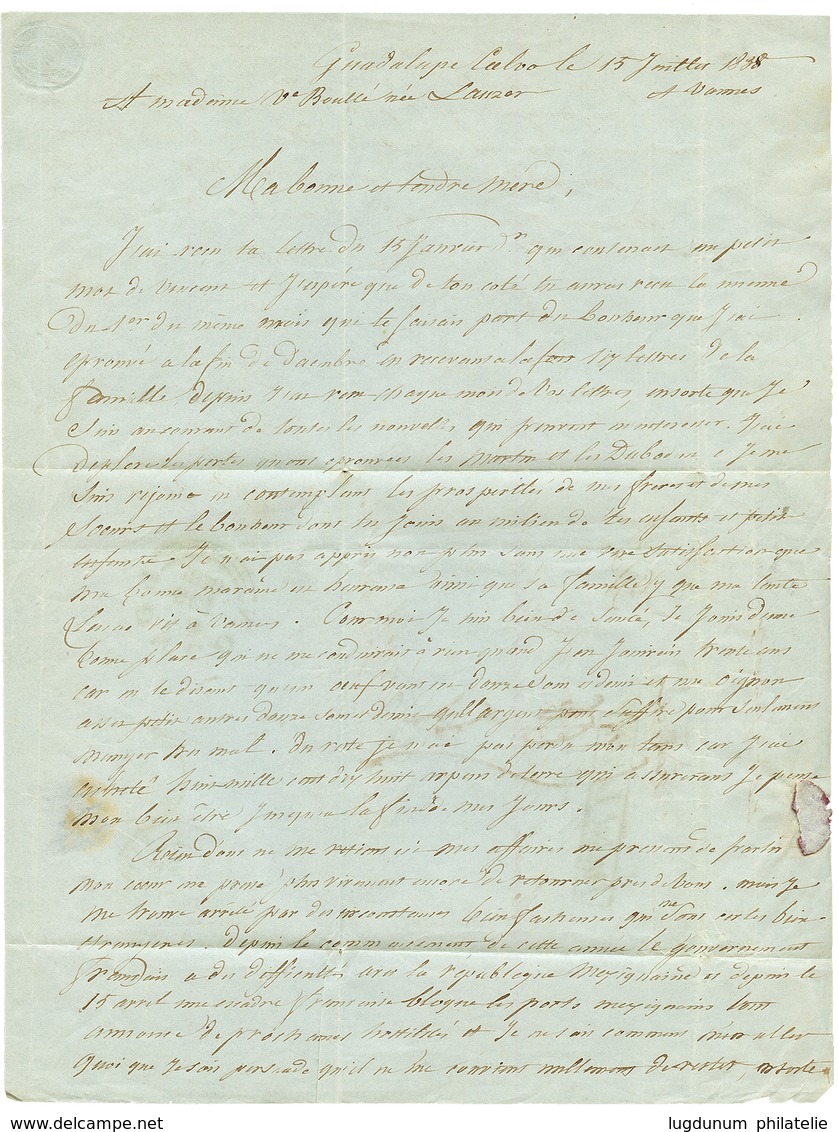 MEXICO - FORWARDING AGENT VERA-CRUZ : 1838 "ACHEMINE Par ADOUE FRERES/ De VERA-CRUZ On Reverse Of Entire Letter From GUA - Mexico