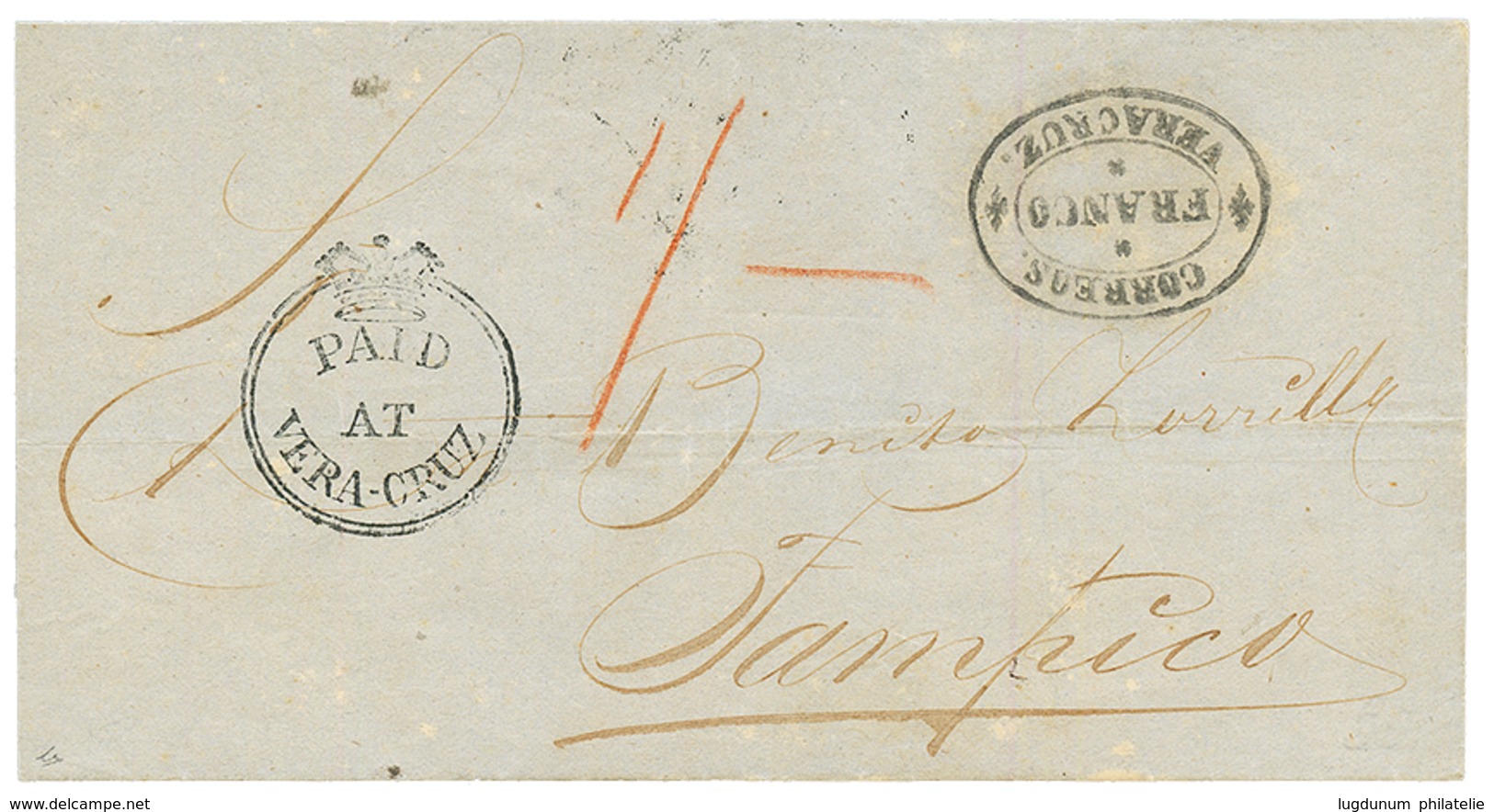 1862 PAID AT VERA-CRUZ + "1/-" Tax Marking On Cover To TAMPICO (MEXICO). Superb. - Mexique