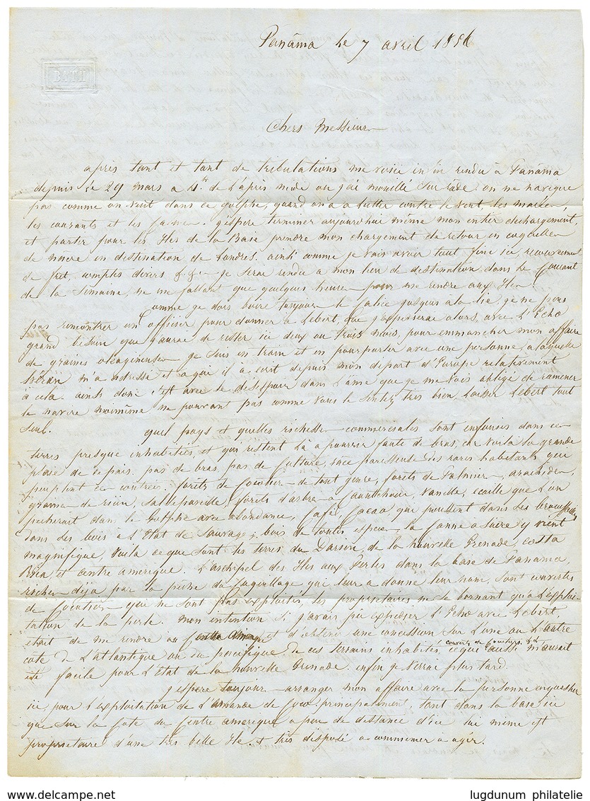 PANAMA : 1856 COLONIES ART-18 + "15" Tax Marking On Entire Letter Datelined "PANAMA" To FRANCE. Vvf. - Panama