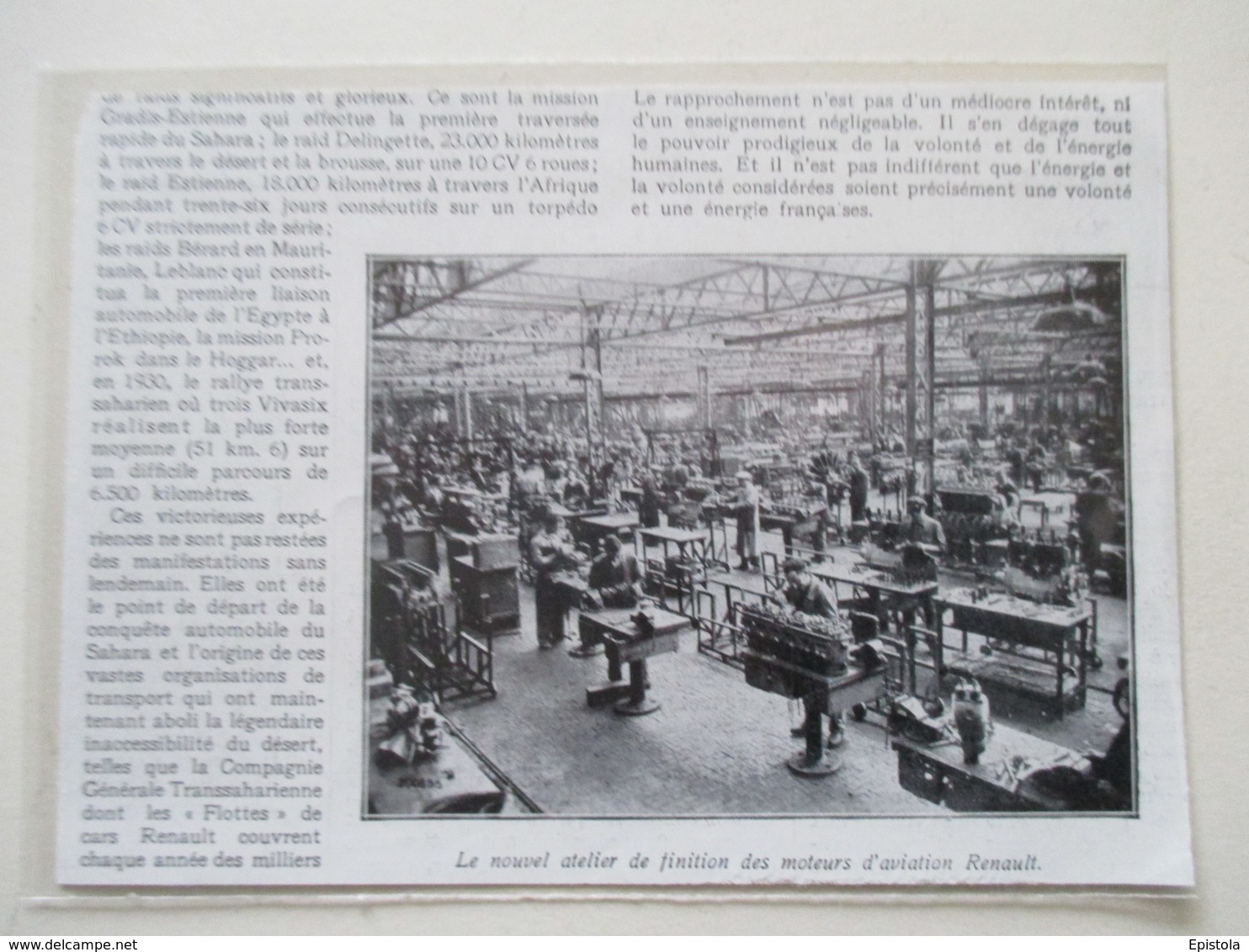 BOULOGNE -  Finition Des Moteurs D'avion Renault  -  Coupure De Presse De 1931 - GPS/Avionique