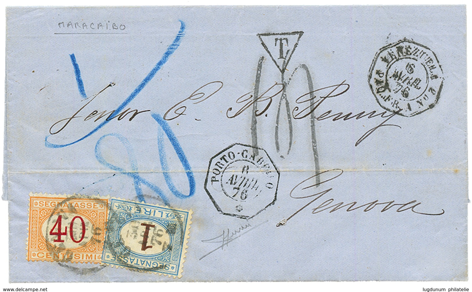"MARACAIBO Via PORTO-CABELLO" : 1876 French Cachet PORTO-CABELLO + VENEZUELA PAQ FR A On Entire Letter Datelined "MARACA - Venezuela