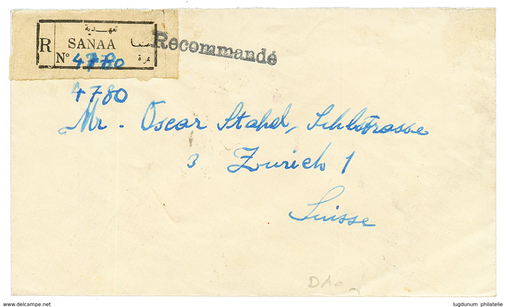 1933 YEMEN 1b + 3b + 10b Canc. SANAA On REGISTERED Envelope Via HODEIDA & ADEN To SWITZERLAND. Vvf. - Yemen