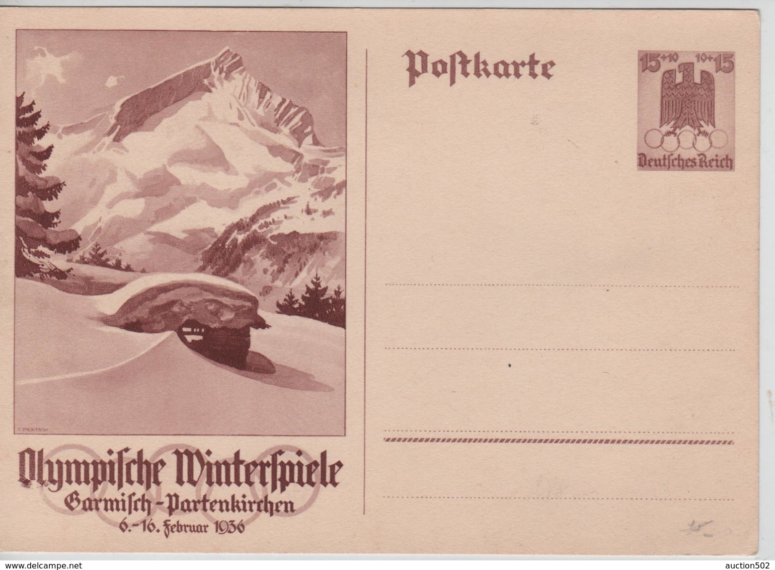 227PR/  Deutsches Reich Ganz.Pk Olympische Winterspiele 6-16 Februar 1936 Garmisch - Partenkirchen  MINT - Invierno 1936: Garmisch-Partenkirchen