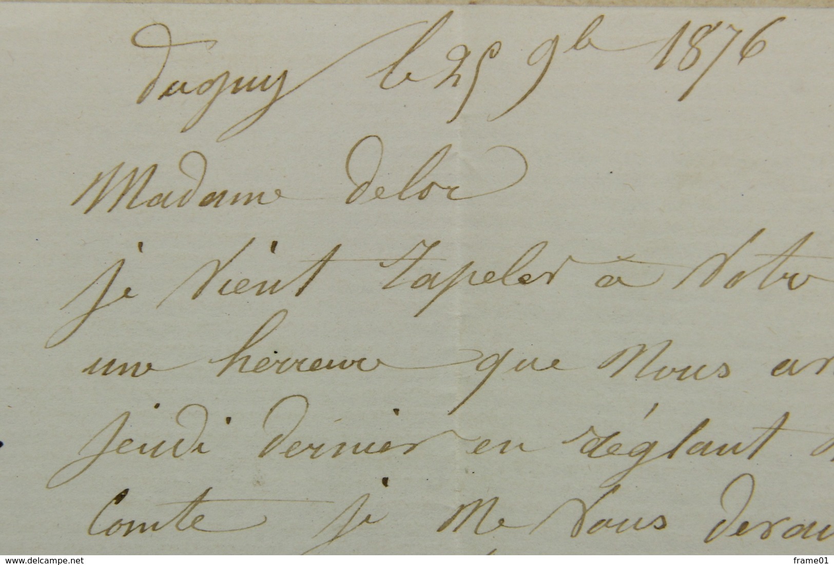 Lettre Avec Correspondance 1876 Dugny --> Paris, Affr. Type Sage 25 C, Boite Rurale B Le Bourget - Timbre Abimé - 1849-1876: Période Classique