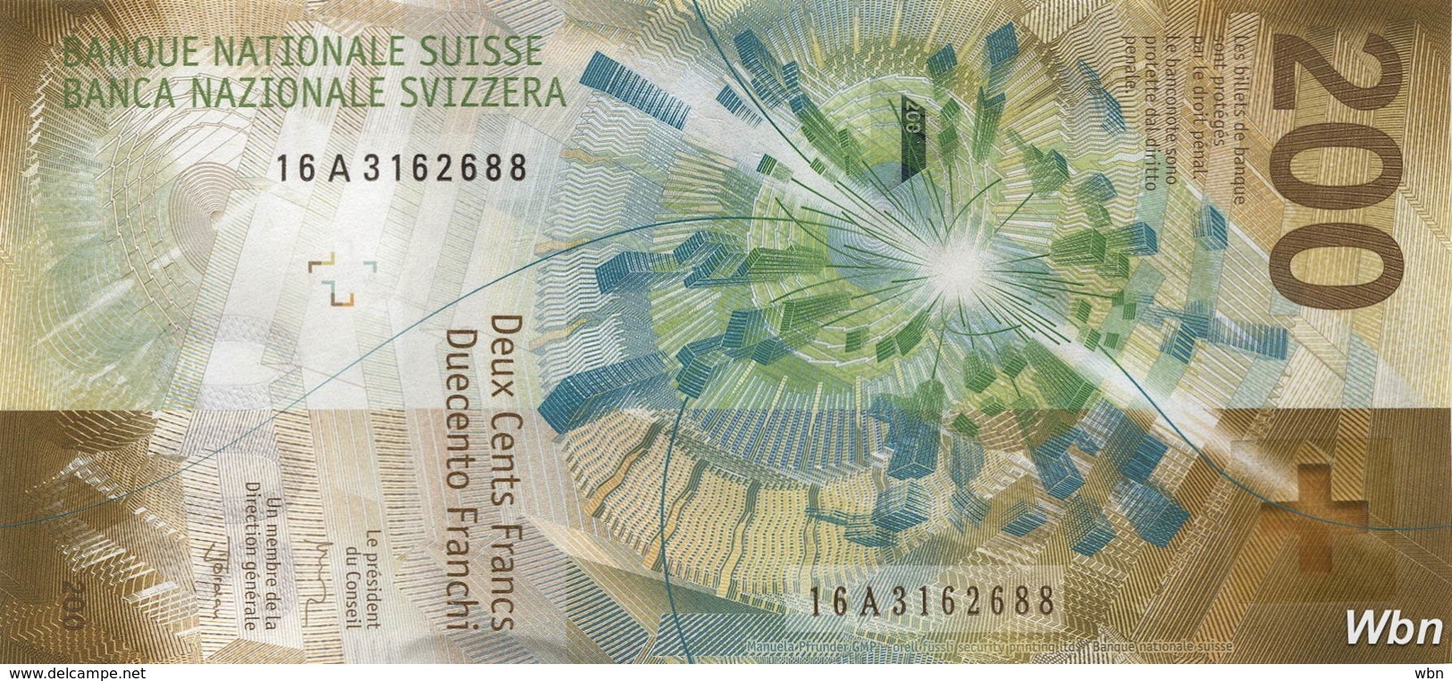 Suisse 200 Francs (P78) 2016a (Pref: A) -UNC- - Suisse