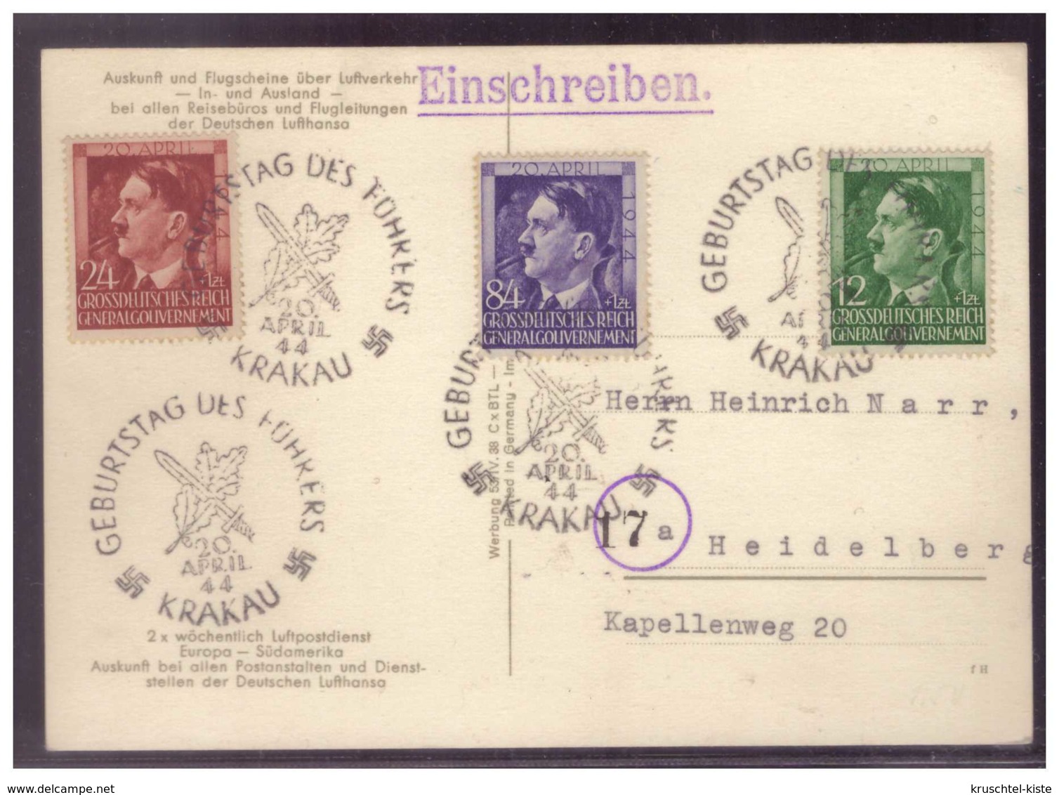 Dt- Reich (W00100) Propagandakarte Dt. Lufthansa,Fluggast Abfertigung Mit GG Marken Und SST  20.4.1944 - Cartas & Documentos