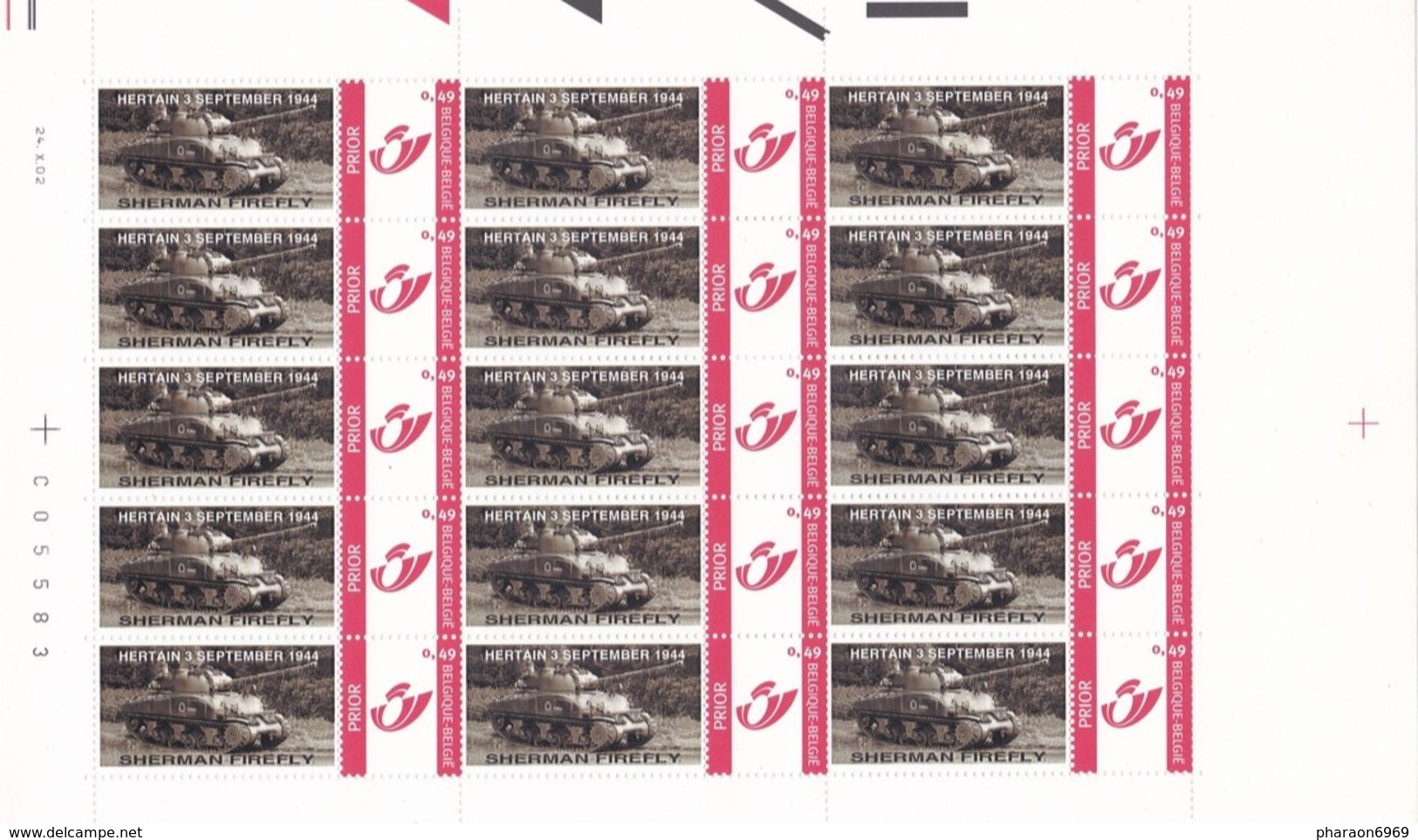 Duostamps Duostamp Char Tank Sherman Firefly Hertain 3 September 1944 - Mint