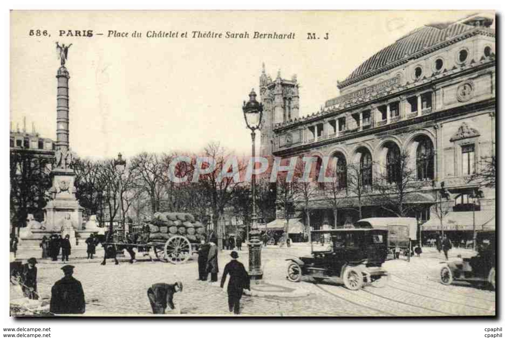 CPA Paris Place Du Chatelet Et Theatre Sarah Bernhardt - Teatro