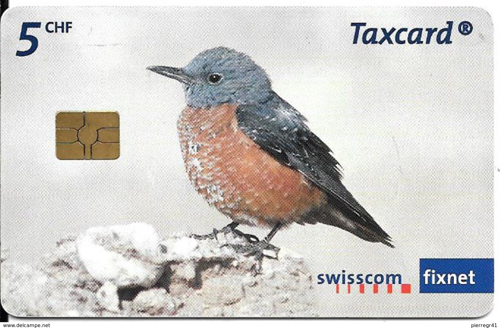 CARTE-PUCE-2008-SUISSE-5CHF-SERIE OISEAUX-MERLE DE ROCHE-TBE - Pájaros Cantores (Passeri)