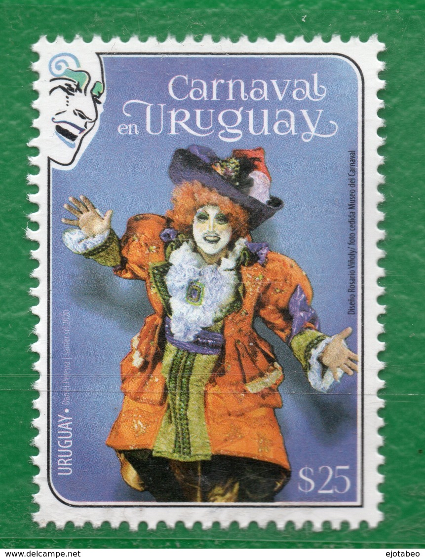 1710 URUGUAY 2020- 1 Sello- Carnaval TT: Caretas,Disfraces,Sombreros - Uruguay