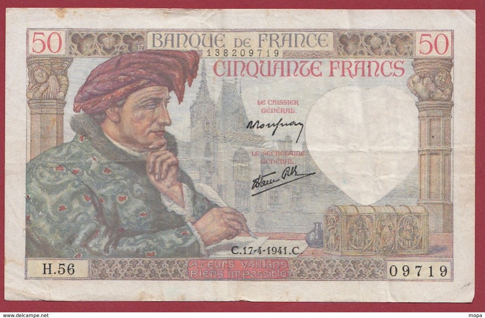 50 Francs "Jacques Coeur" Du 17/04/1941.C-----F/TTB+--ALPH.H.56 - 50 F 1940-1942 ''Jacques Coeur''