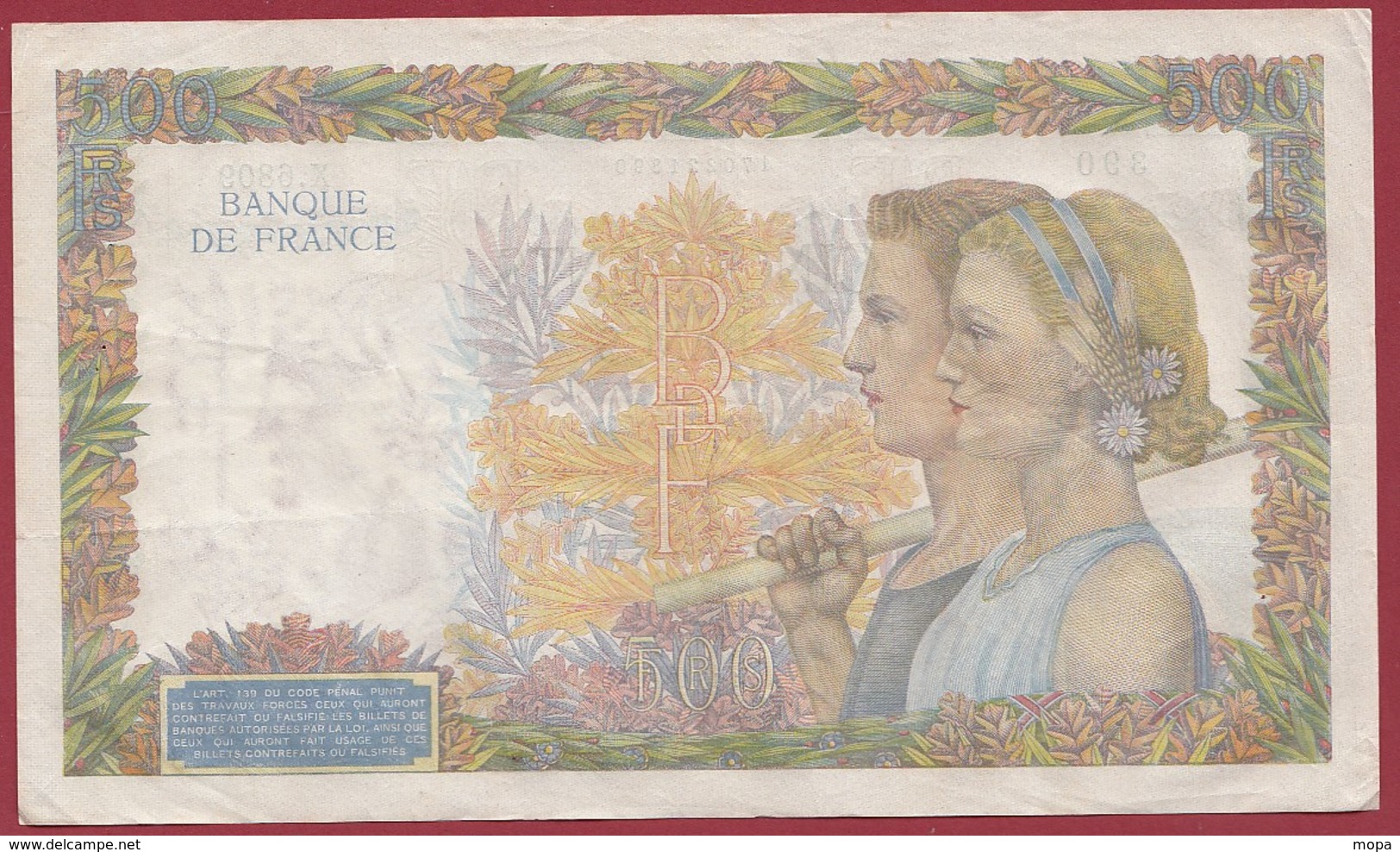 50 Francs "La Paix"--du 01/10/1942.AR----F/TTB+--ALPH.X.6809 - 500 F 1940-1944 ''La Paix''