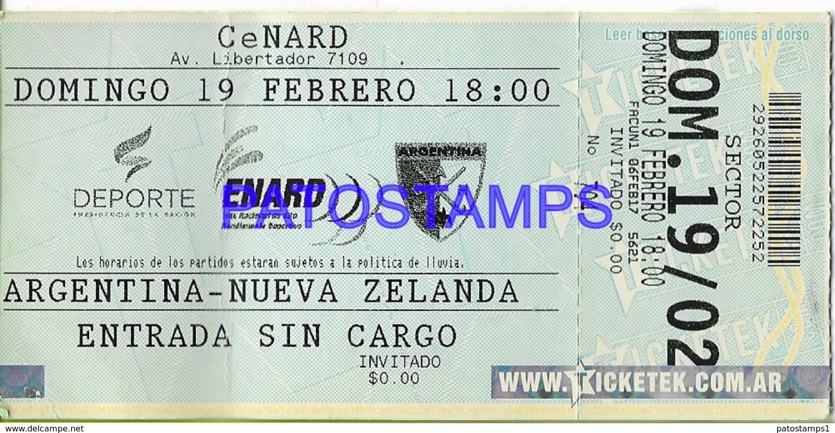 129495 ARGENTINA - NUEVA ZELANDA SPORTS RUGBY TICKET ENTRADA NO POSTAL POSTCARD - Altri & Non Classificati