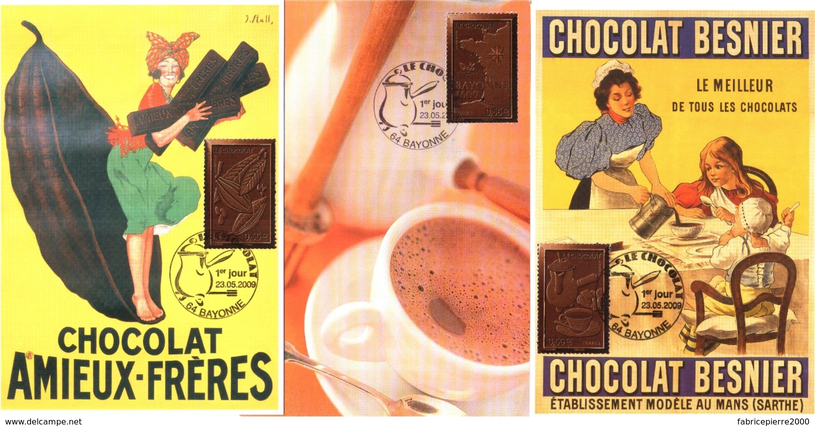 Série Des 3 Cartes Maximum Timbres YT 4357, 4361 Et 4365, Le Chocolat, 1er Jour 23 05 2009 Bayonne 64 TBE 3 Scans - 2000-2009