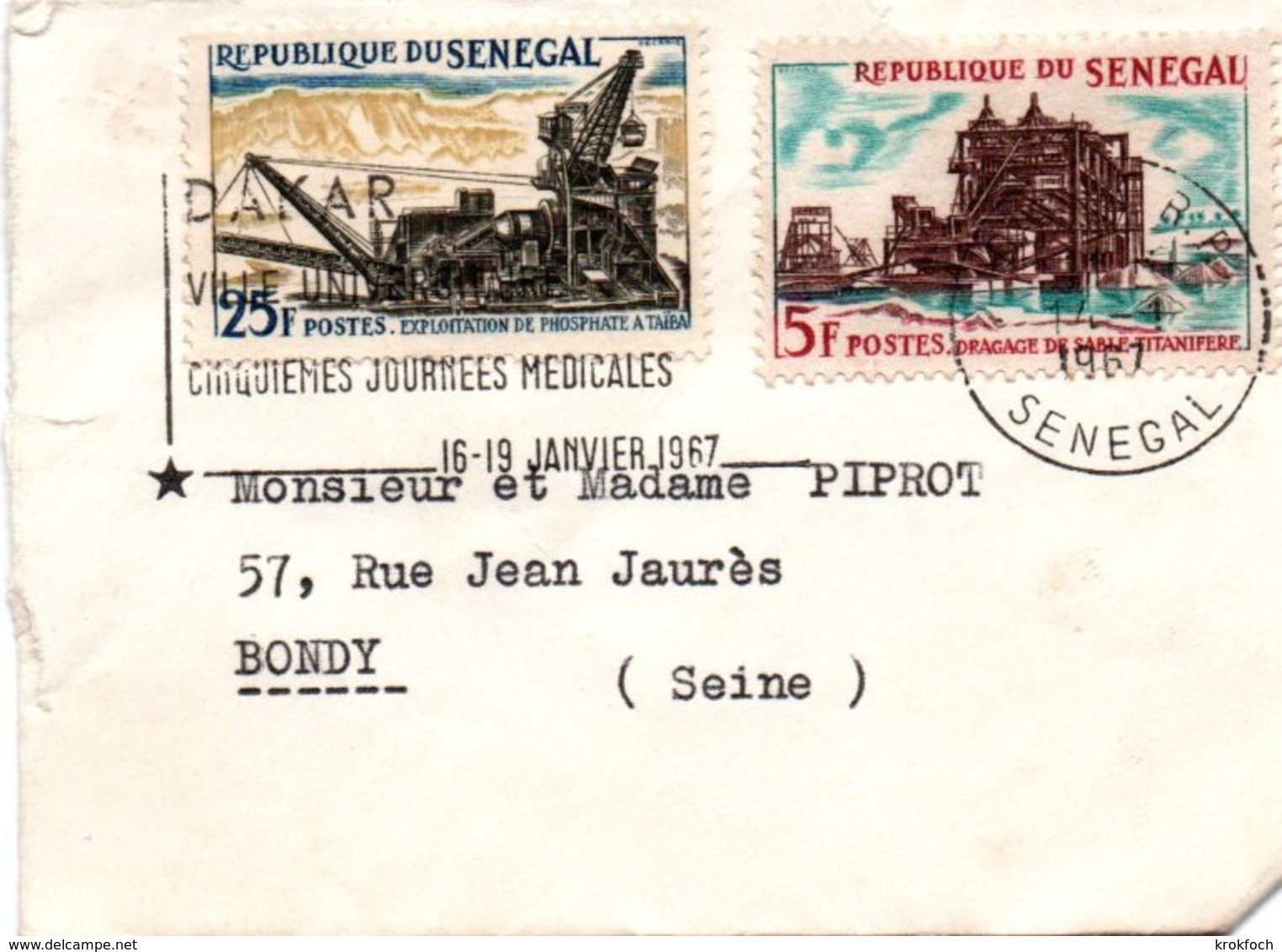 Dakar 1967 - Flamme Ville Universitaire - Journées Médicales - Sénégal - Lettre Cover Brief - Sénégal (1960-...)