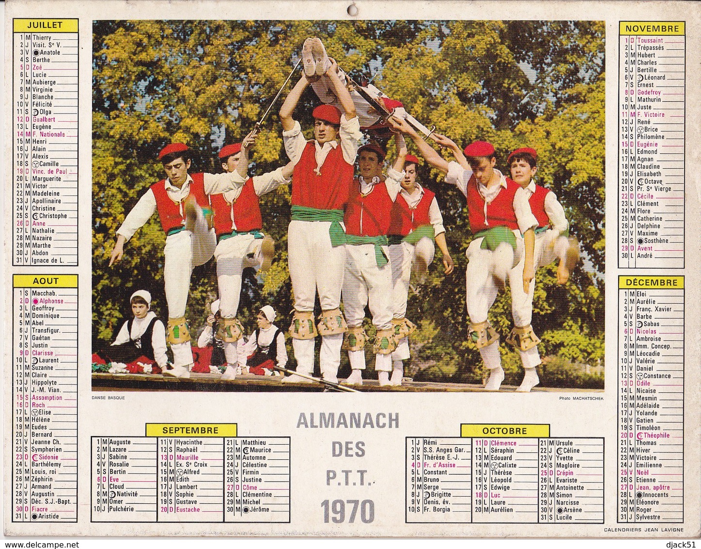 Calendrier 1970 ALMANACH Des P.T.T. / FOOT-BALL / DANSE BASQUE / MARNE 51 - Grand Format : 1961-70