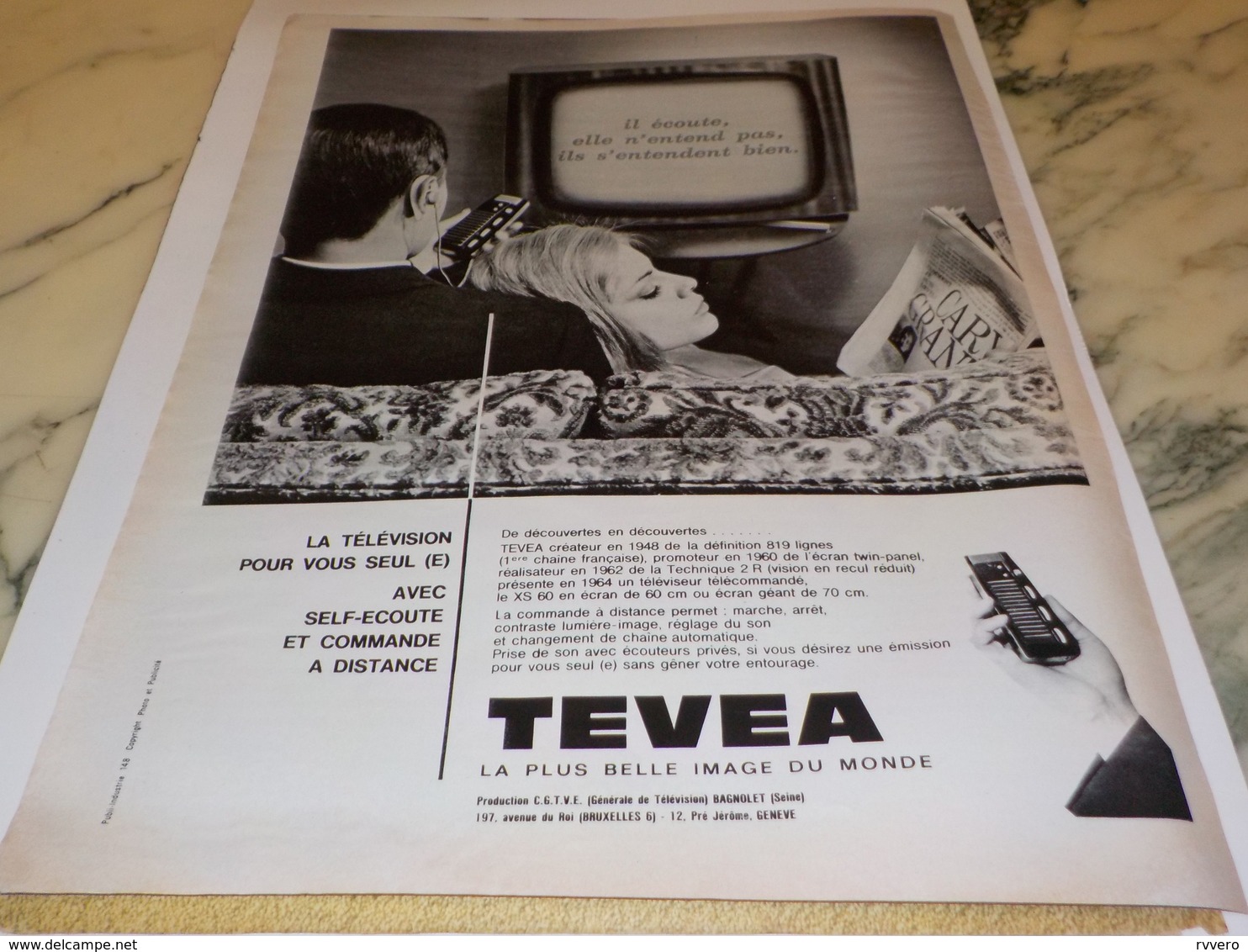 ANCIENNE PUBLICITE IL ECOUTE  TELEVISION TEVEA  1964 - Autres & Non Classés