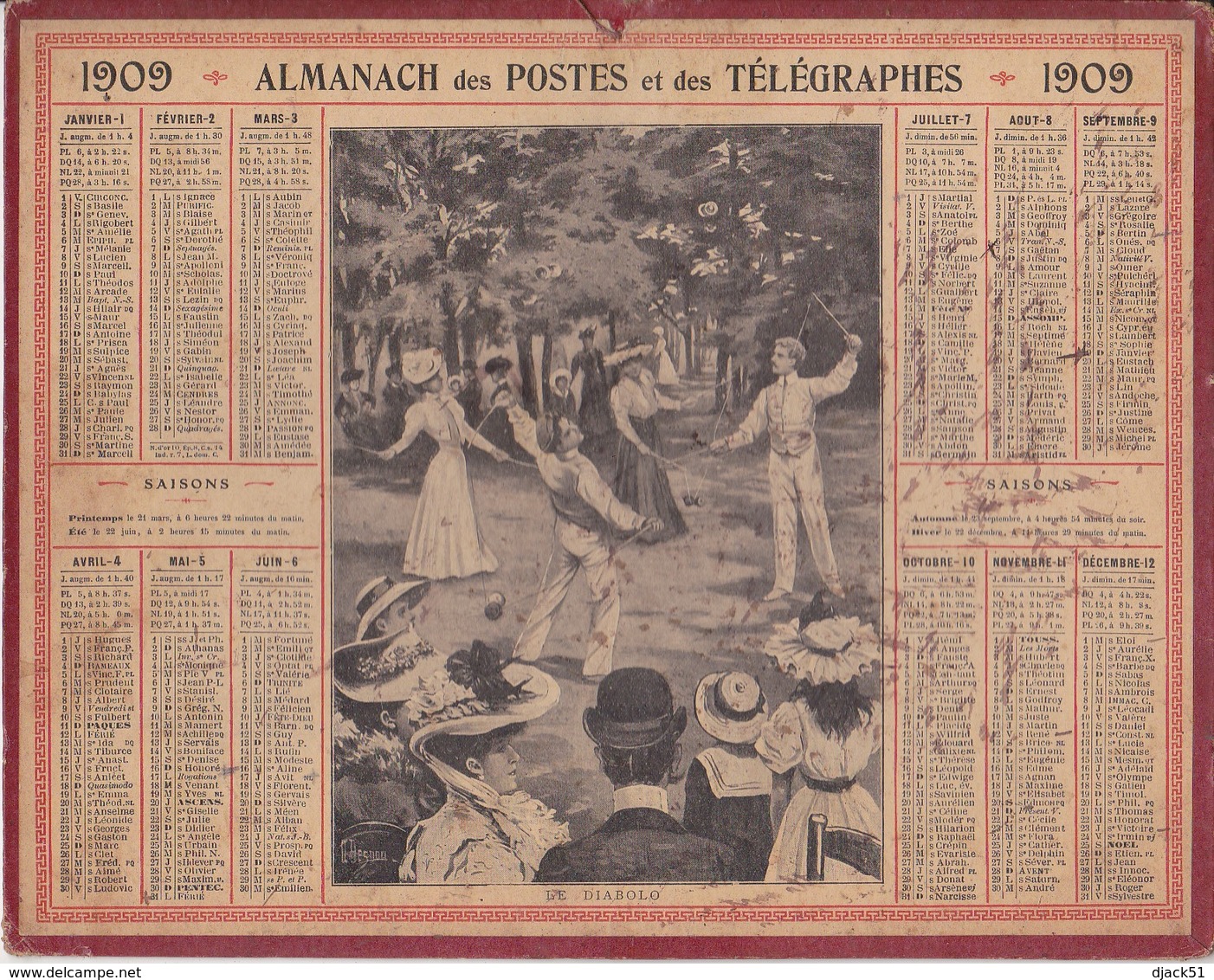 Calendrier 1909 ALMANACH Des Postes Et DesTélégraphes / LE DIABOLO - Grand Format : 1901-20