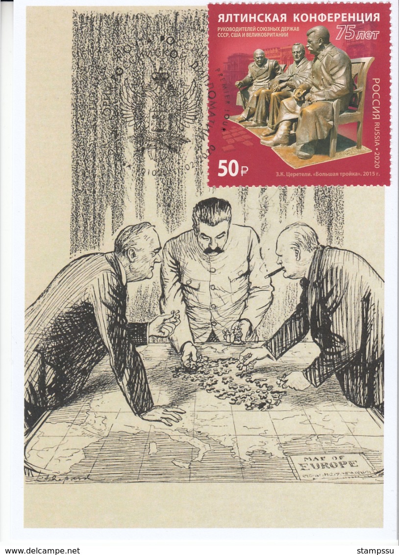 2822 Mih 2600 Russia 02 2020 Maximum Card 9 1945 Yalta Conference Stalin Roosevelt Churchill WW II World War II - Sir Winston Churchill