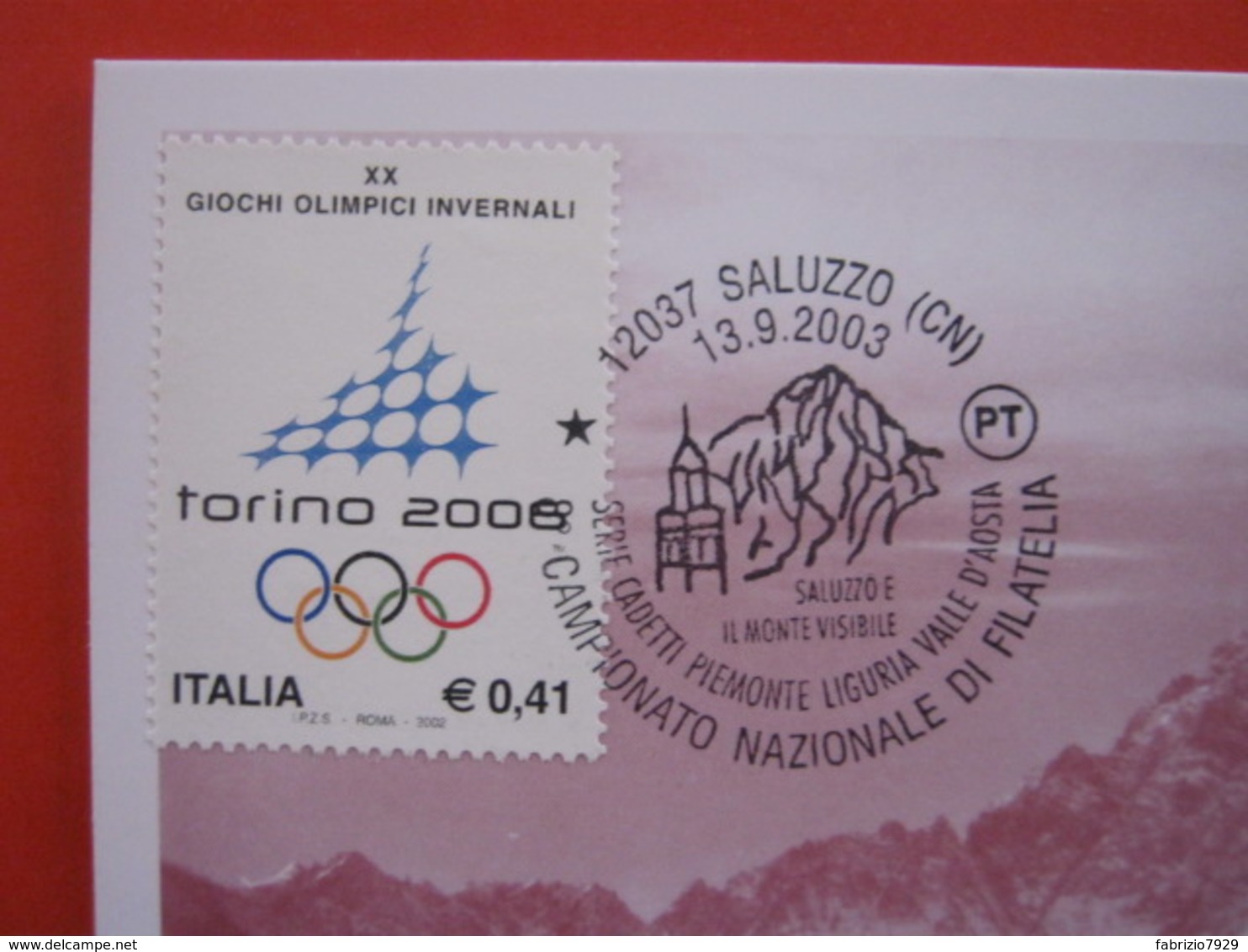 A.14 ITALIA ANNULLO 2003 SALUZZO CUNEO OLIMPIADE TORINO 2006 MONVISO MONTE VISIBILE PIEMONTE FILATELIA MAXIMUM - Inverno2006: Torino