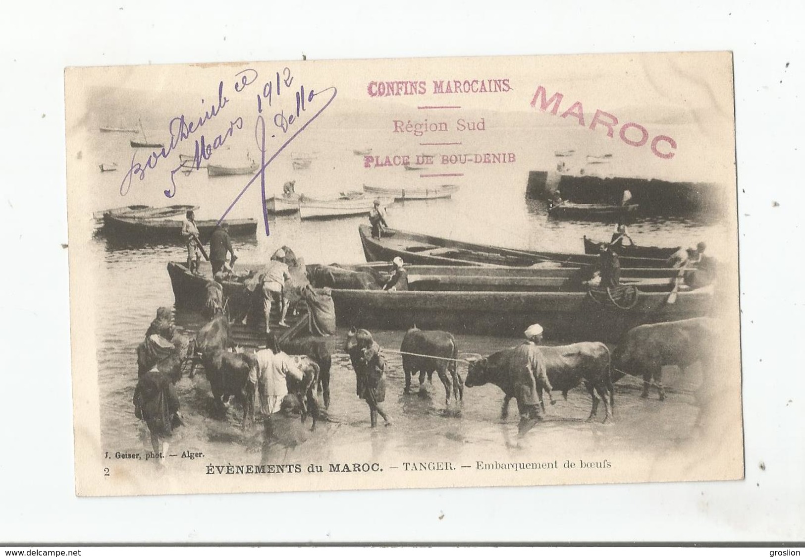 TANGER 2 EVENEMENTS DU MAROC EMBARQUEMENTS DES BOEUFS (CACHETS MILITAIRES ET BELLE ANIMATION) 1912 - Tanger