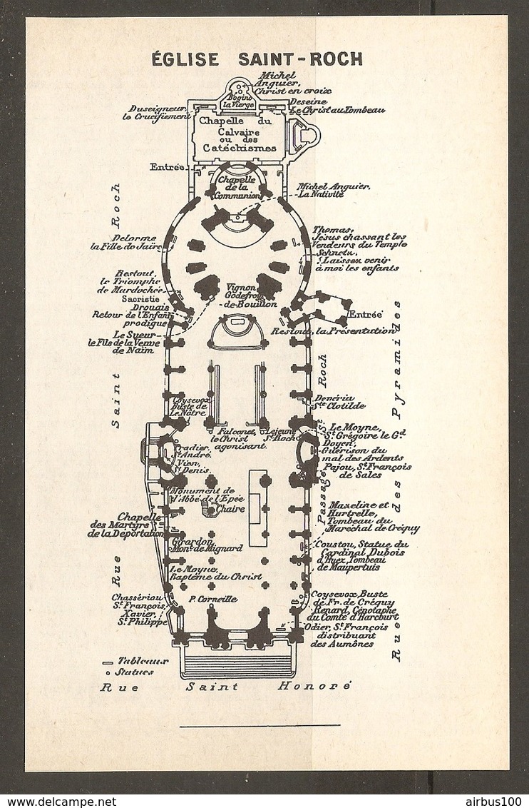 CARTE PLAN 1963 - PARIS - INTÉRIEUR De L'ÉGLISE SAINT ROCH - TABLEAUX Et STATUES - Carte Topografiche